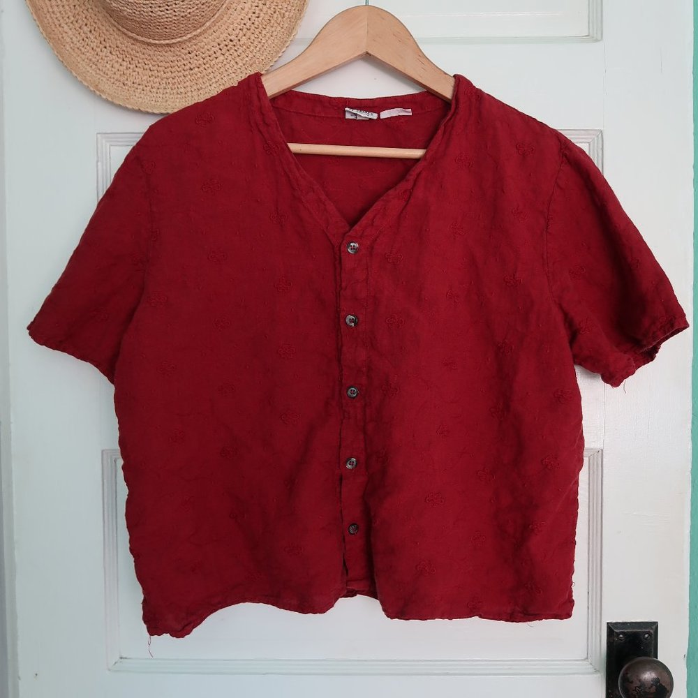 CP Shades Boxy Embroidered Linen Top